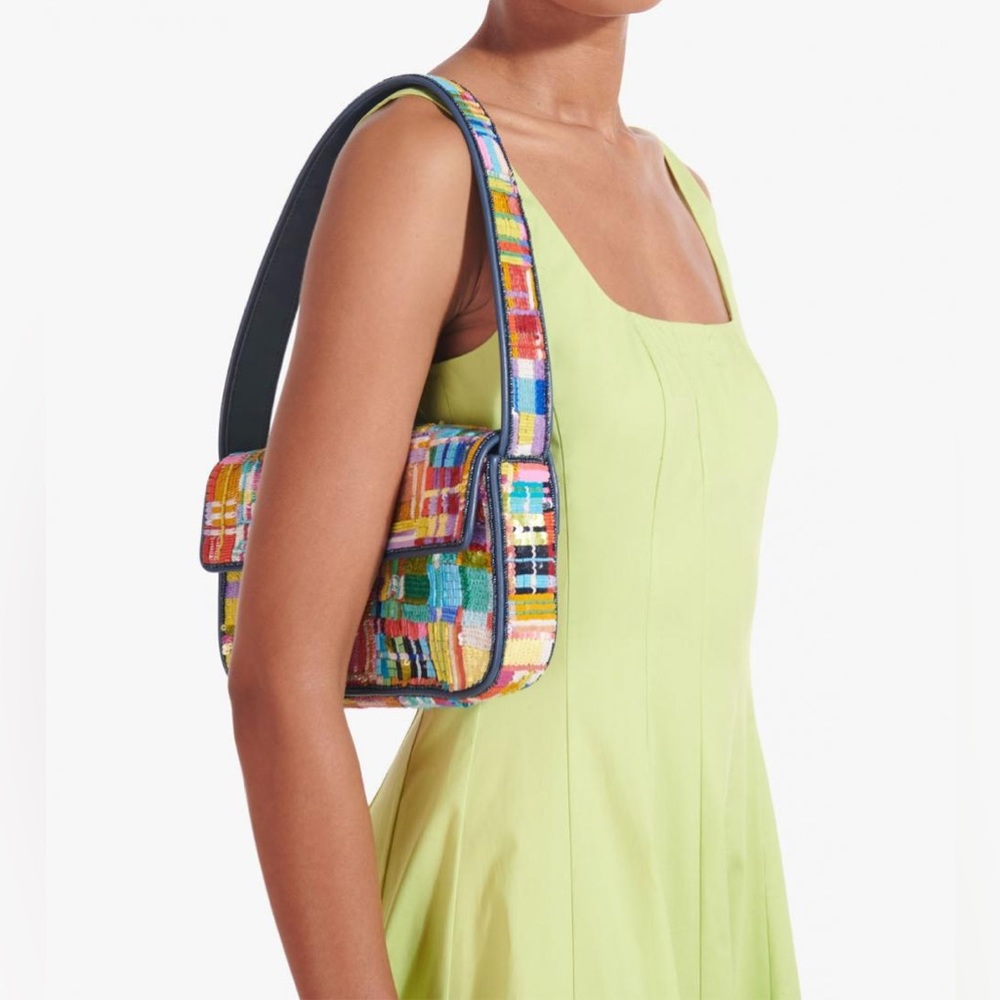 Staud Tommy Beaded Bag in Patchwork Plaid - USED TWICE